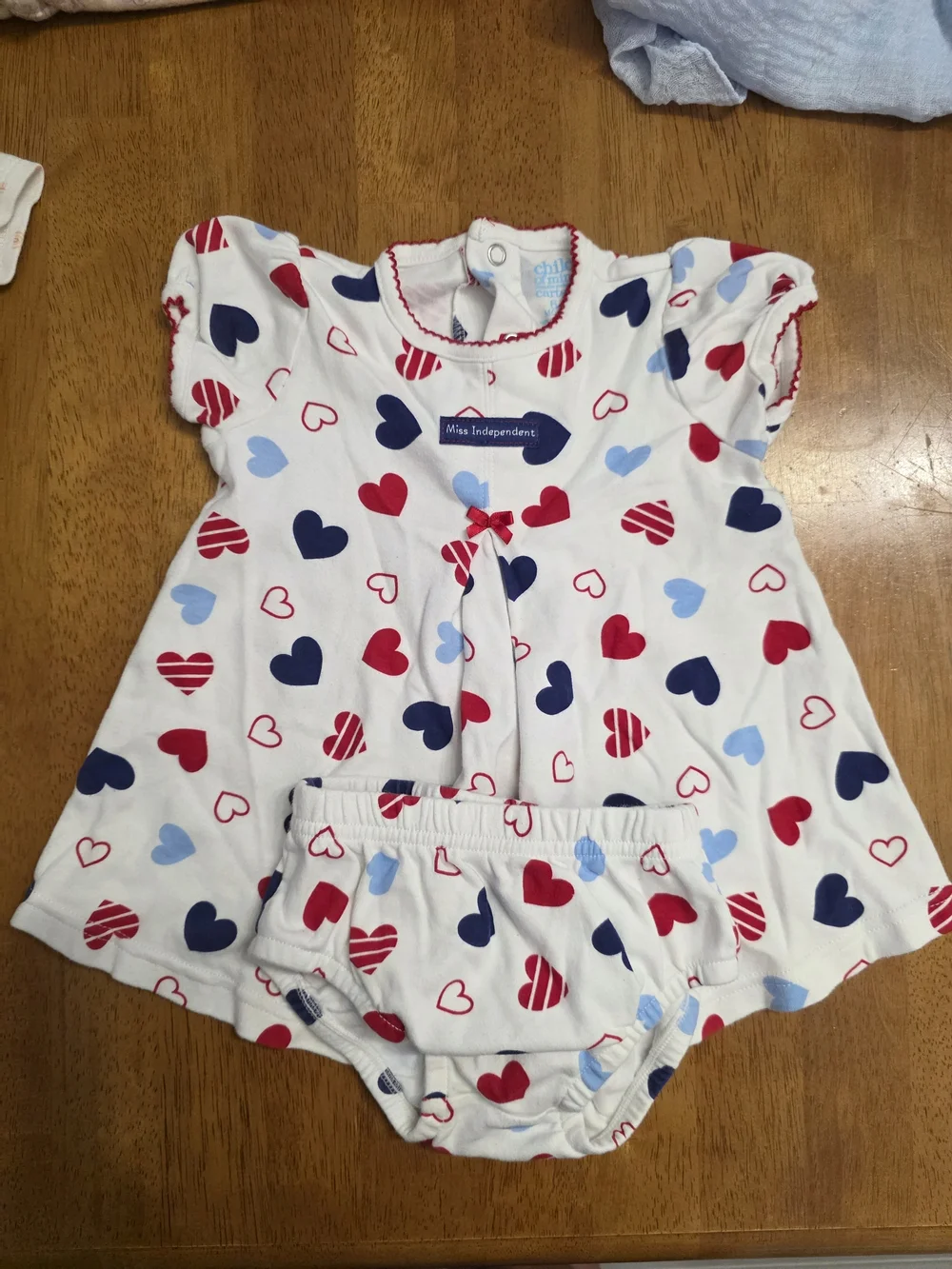 child of mine White Heart-Print Dress & Bloomer Set - Red, Navy, Light Blue